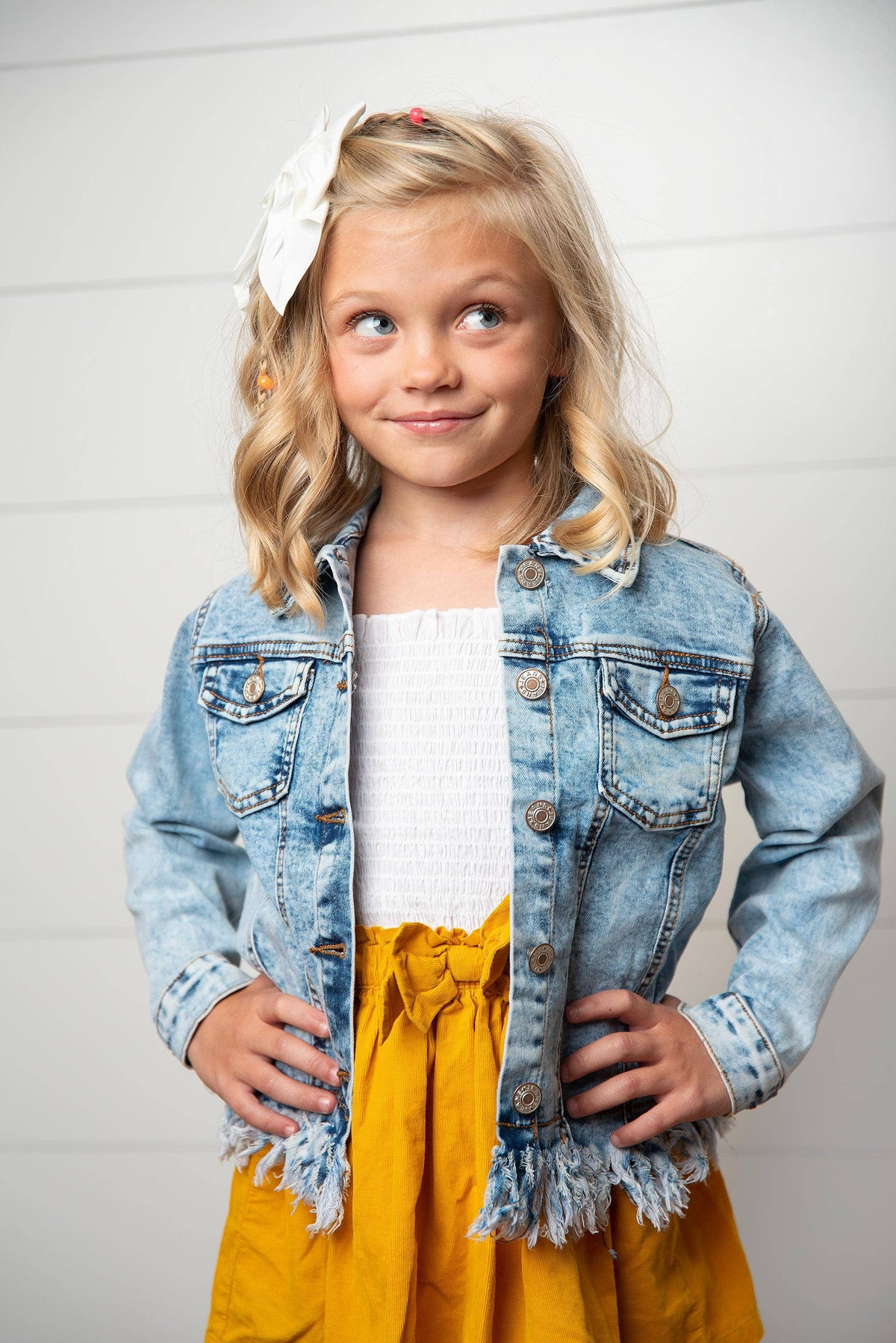 Light Wash Denim Fringe Jacket (Tween)