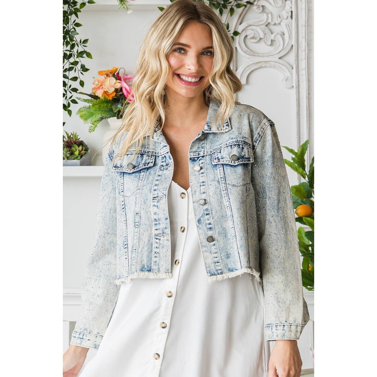 Rhinestones Crop Denim Jacket