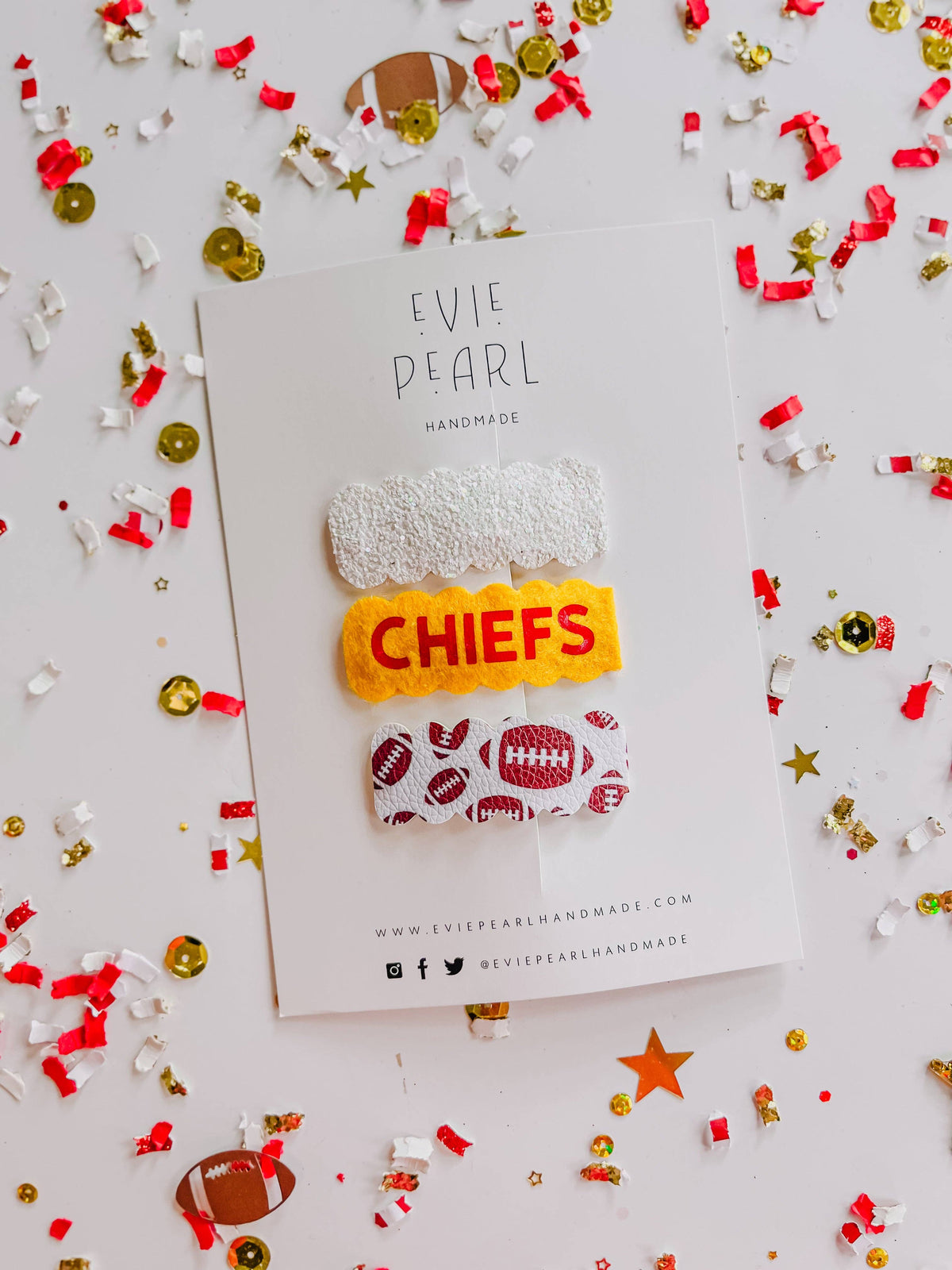 White Glitter, Chiefs, Football Snap Clip Set