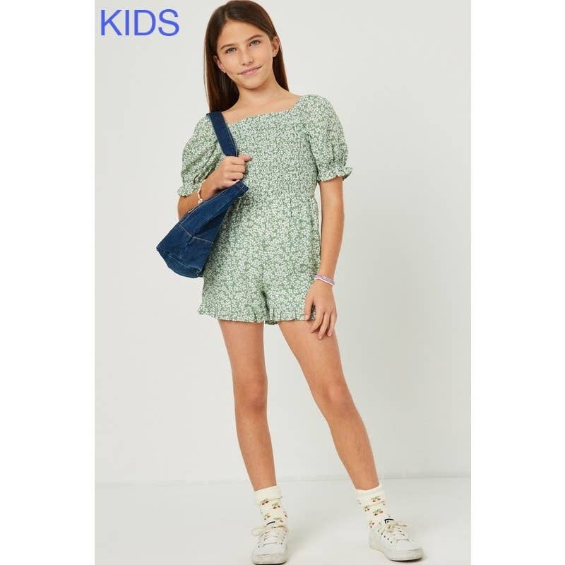 Floral Smocked Puff Sleeve Romper (Tween)