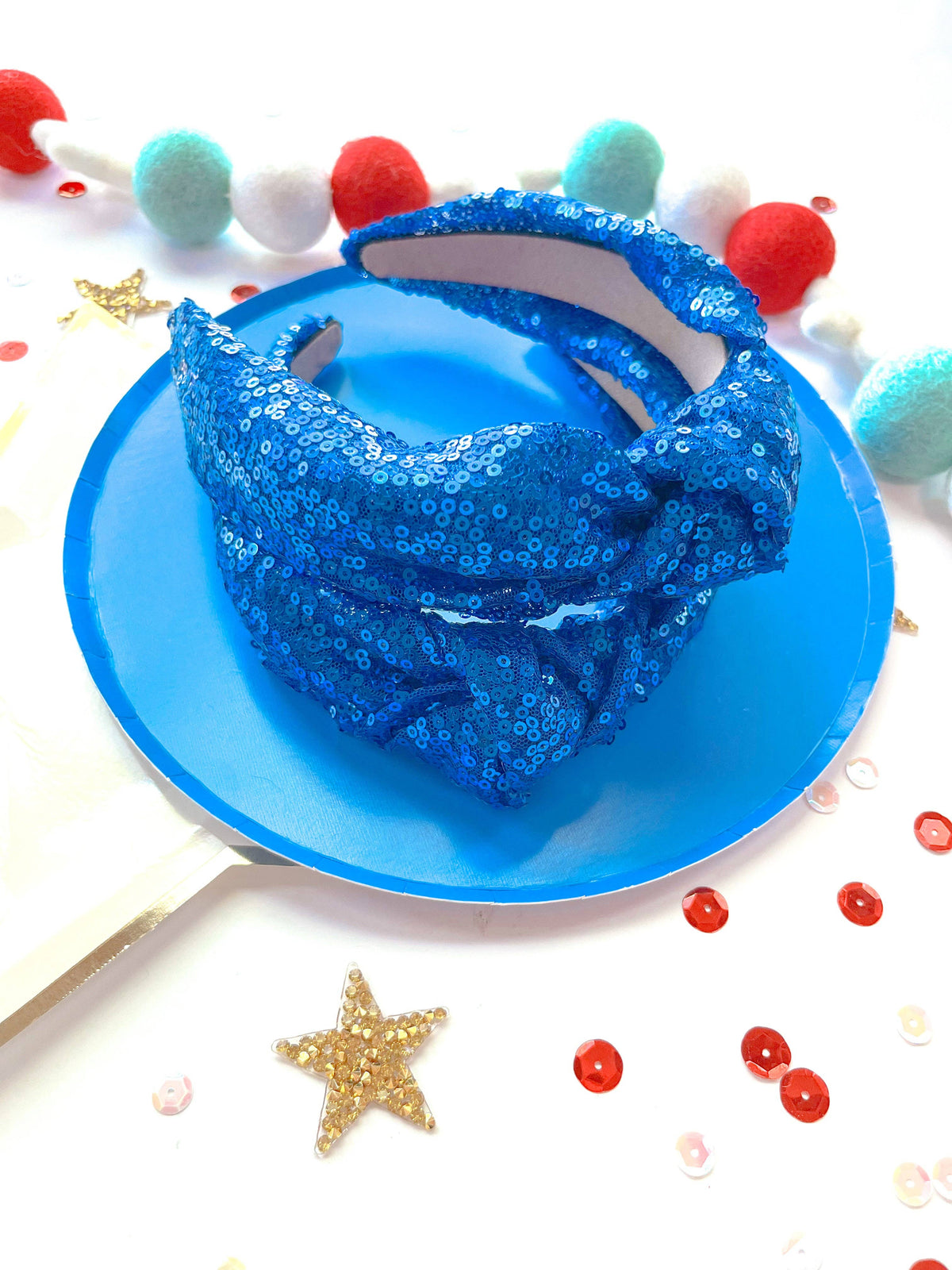 Blue Sequins Knotted Headband