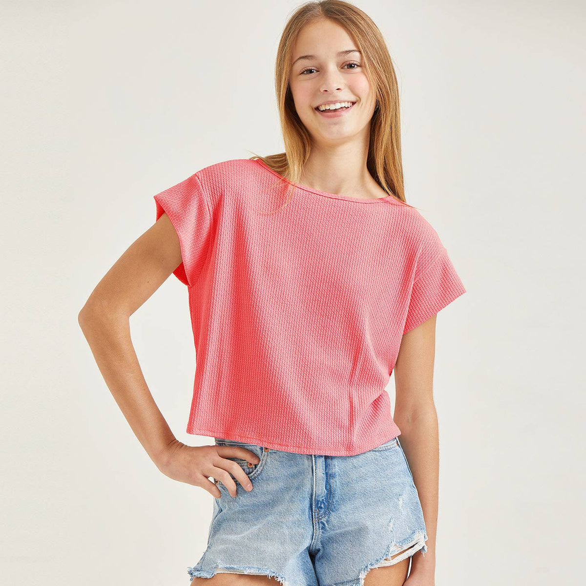 Cap Sleeve Waffle Crop Top (Tween)