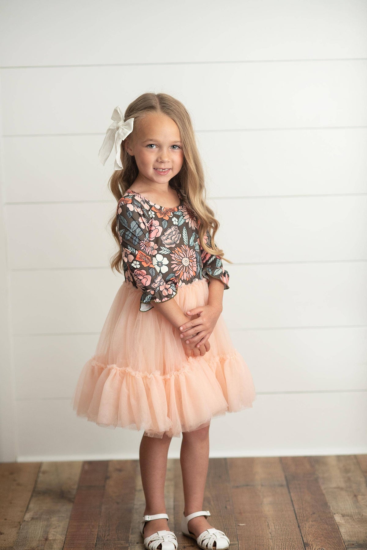 Peach Vintage Floral Tulle Dress (Tween)